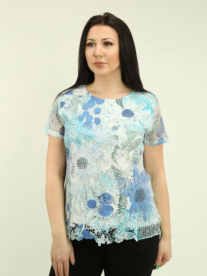 Mesh Overlay Printed Top
