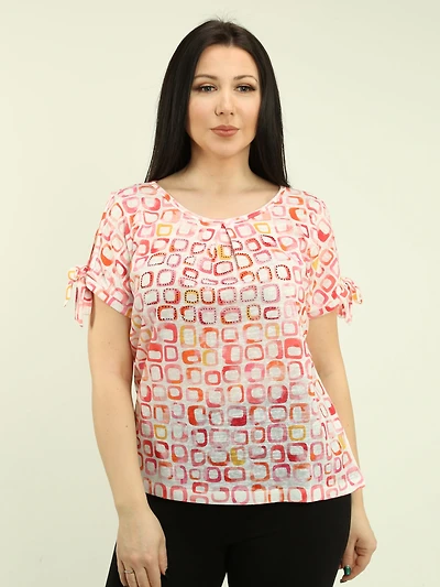 Cut-Out Tie Shoulder Printed Top