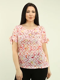 Cut-Out Tie Shoulder Printed Top