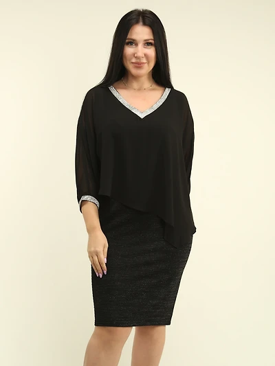 V-Neck Rhinestone Chiffon Dress