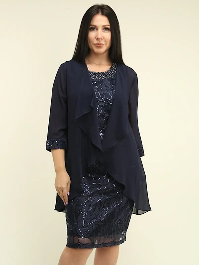 Sequin Mesh Lace Dress & Cardigan Set