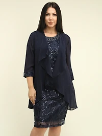 Sequin Mesh Lace Dress & Cardigan Set