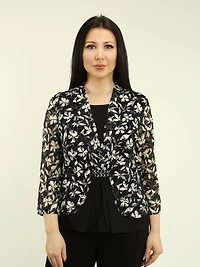 Floral Lace Brooch Detail Fooler Top
