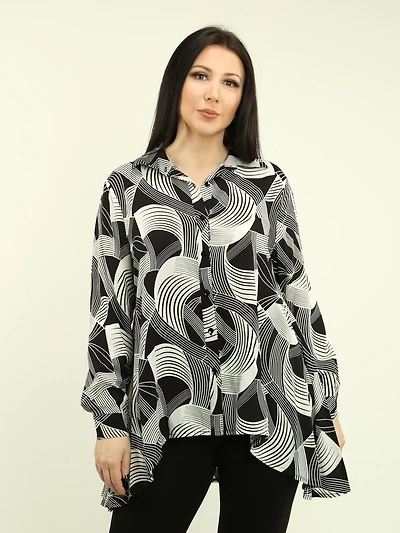 Asymmetric Swirl Print Blouse