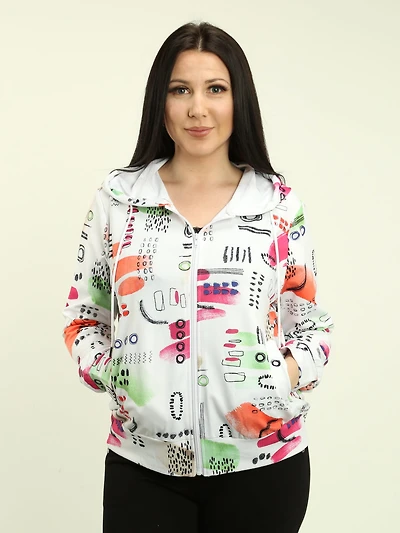 Hooded Multi-Print Zip Jacket