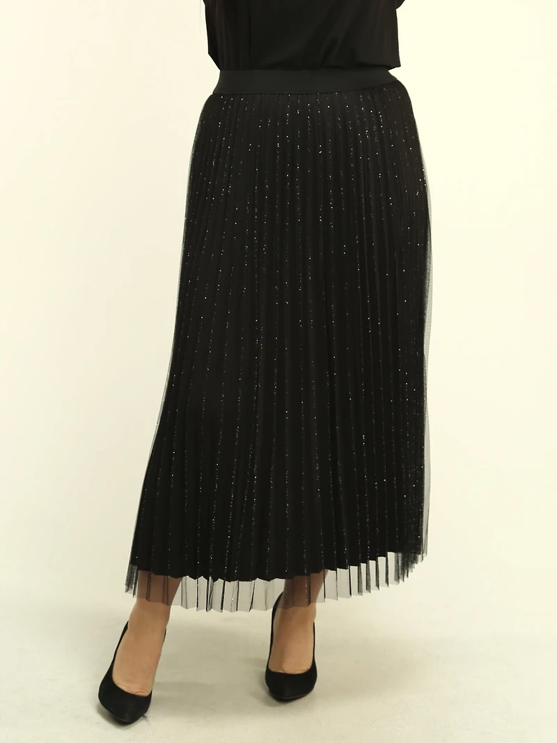 Pleated Mesh Overlay Skirt