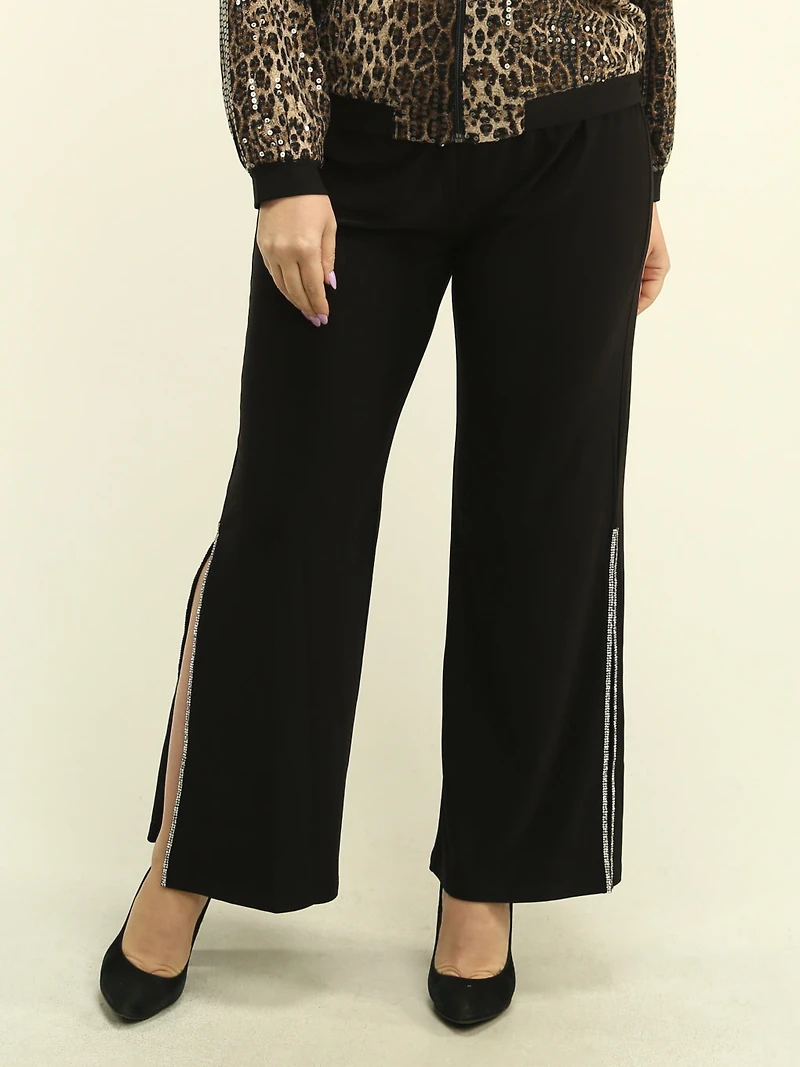Slit Rhinestone Palazzo Pants
