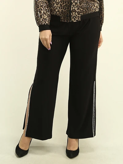 Slit Rhinestone Palazzo Pants