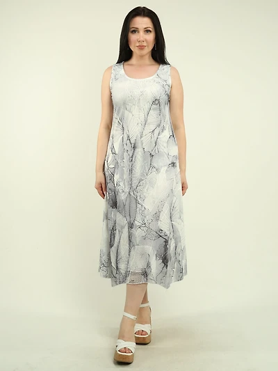 Leaves & Floral Mesh Midi Dress