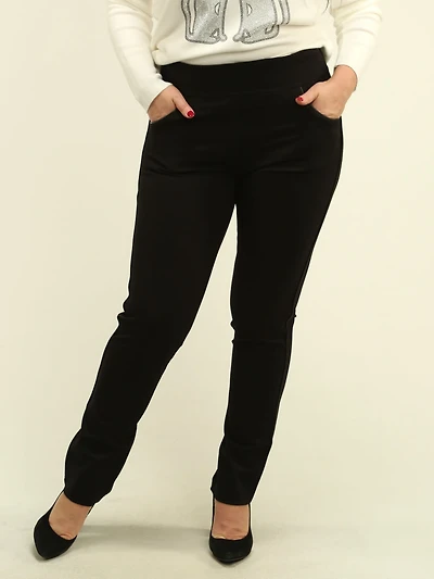 Pull-On Faux Leather Trim Pants