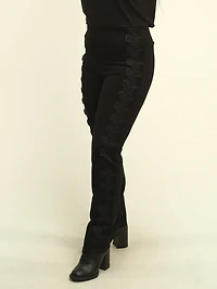 Floral Embroidered Pull-On Pants