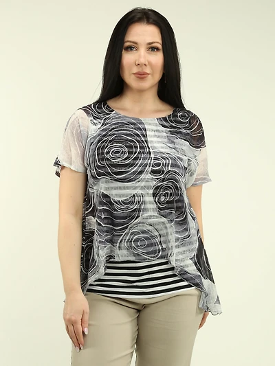 Chiffon Overlay Striped Top