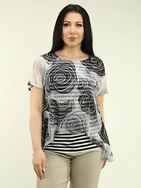 Chiffon Overlay Striped Top
