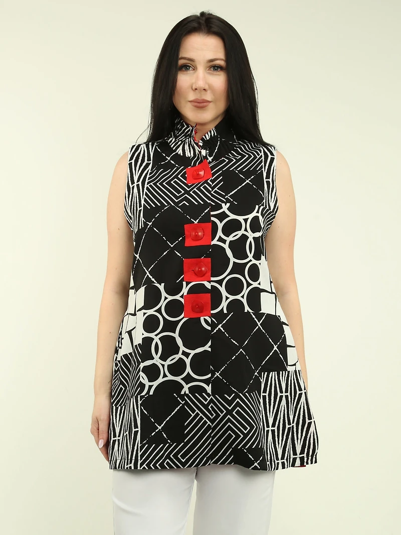 Ruffle Stand Collar Sleeveless Tunic