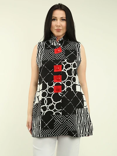 Ruffle Stand Collar Sleeveless Tunic