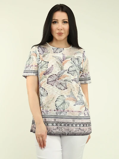 Leaf Print Mesh Top