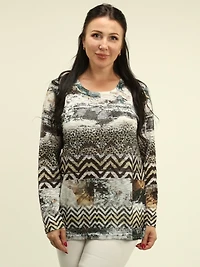 Abstract Print Rhinestone Top