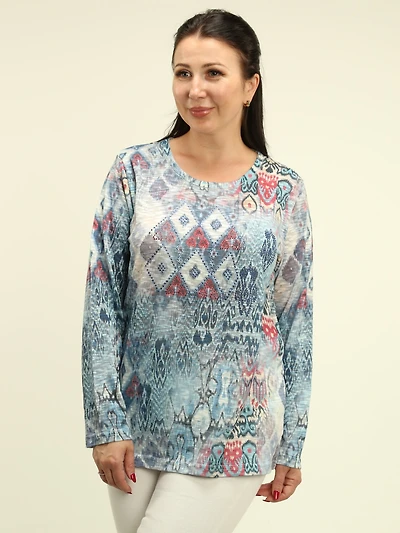 Rhinestone Diamond Ikat Print Top