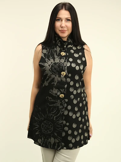 Ruffle Stand Collar Sleeveless Tunic