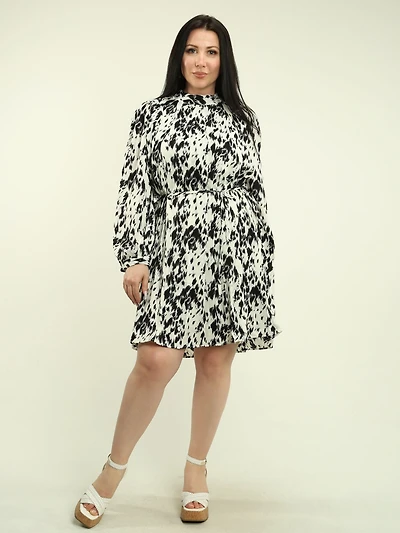 Abstract Pleated Tie Waist Dress