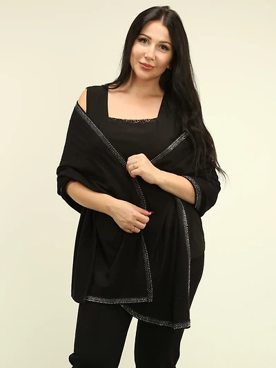 Textured Rhinestone Trim Shawl