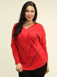 Embellished Chevron Knit Sweater