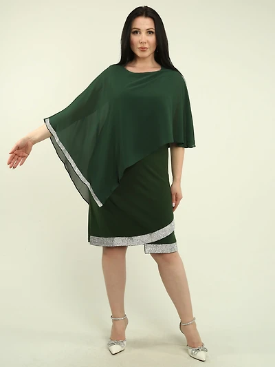 Rhinestone Trim Chiffon Poncho Dress
