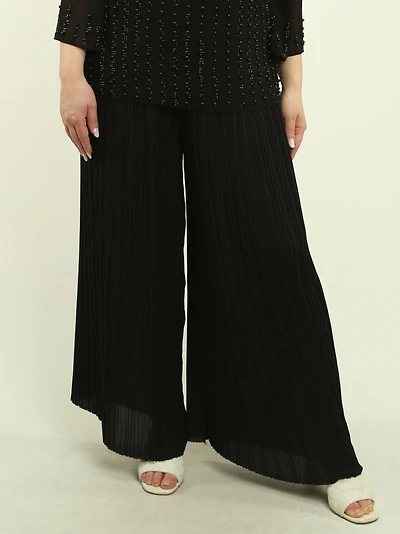 Solid Pleated Palazzo Pants
