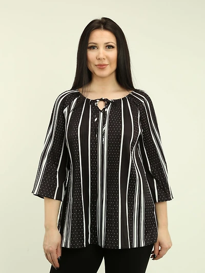 Dot & Stripe Tie Neck Pleated Blouse