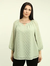 Gold Foil Print Keyhole Blouse