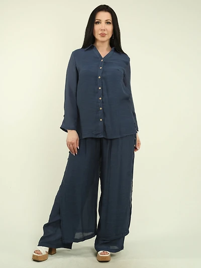 Solid Layered Blouse & Pant Set