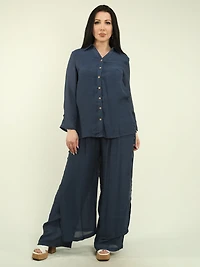 Solid Layered Blouse & Pant Set