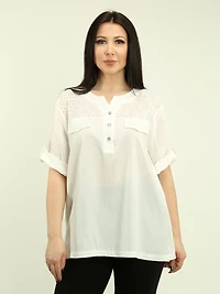 Roll Sleeves Sequin & Eyelet Blouse