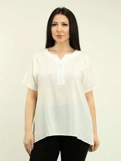 Notch Neck Sequin & Eyelet Blouse