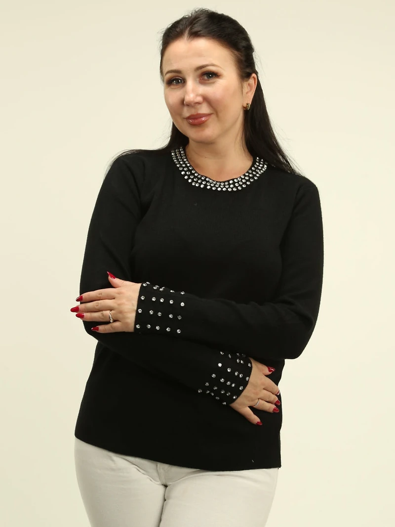 Stone Trim Embellished Sweater
