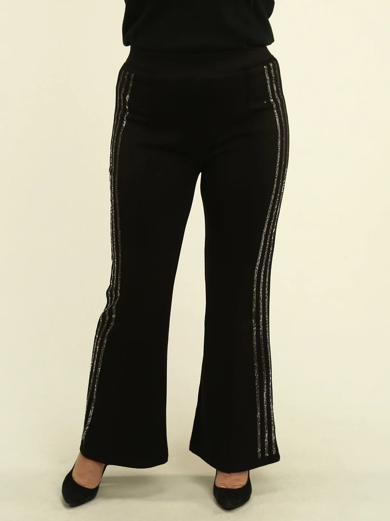 Rhinestone-Striped Flare Pants