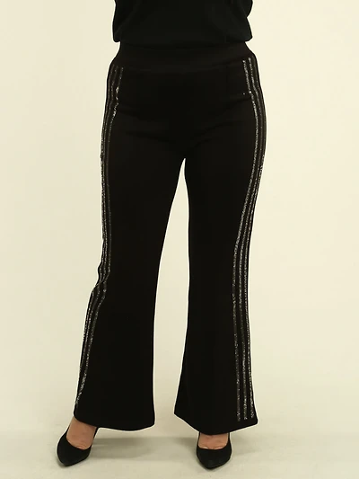 Rhinestone-Striped Flare Pants