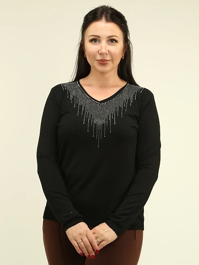V-Neck Rhinestone Stripe Sweater