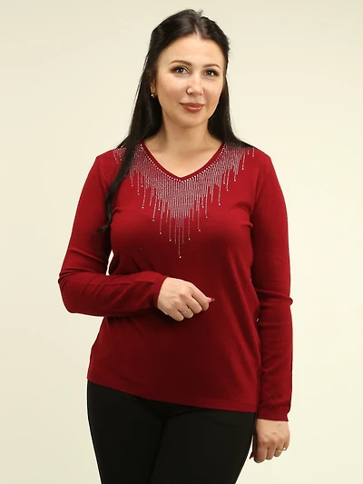 V-Neck Rhinestone Stripe Sweater