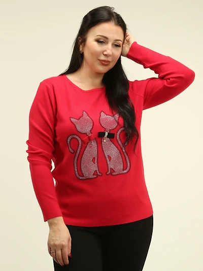 Rhinestone Cat & Bow Tie Embellished Sweater