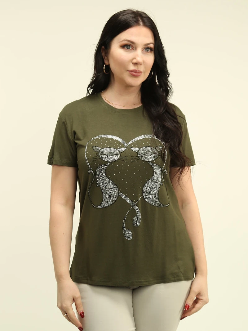 Rhinestone Embellished Cat Top