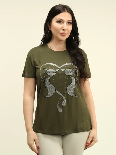 Rhinestone Embellished Cat Top