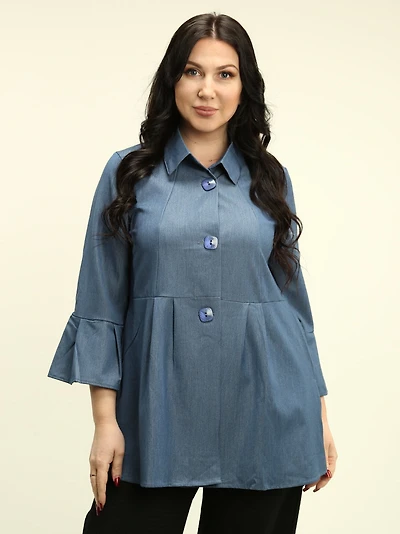 Ruffle Sleeve Denim-Style Blouse