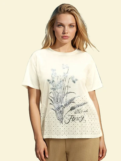 Floral Print Eyelet Top