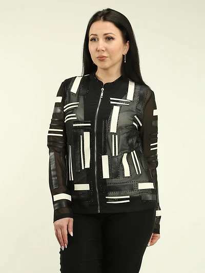 Color Block Sheer Mesh Zip Jacket
