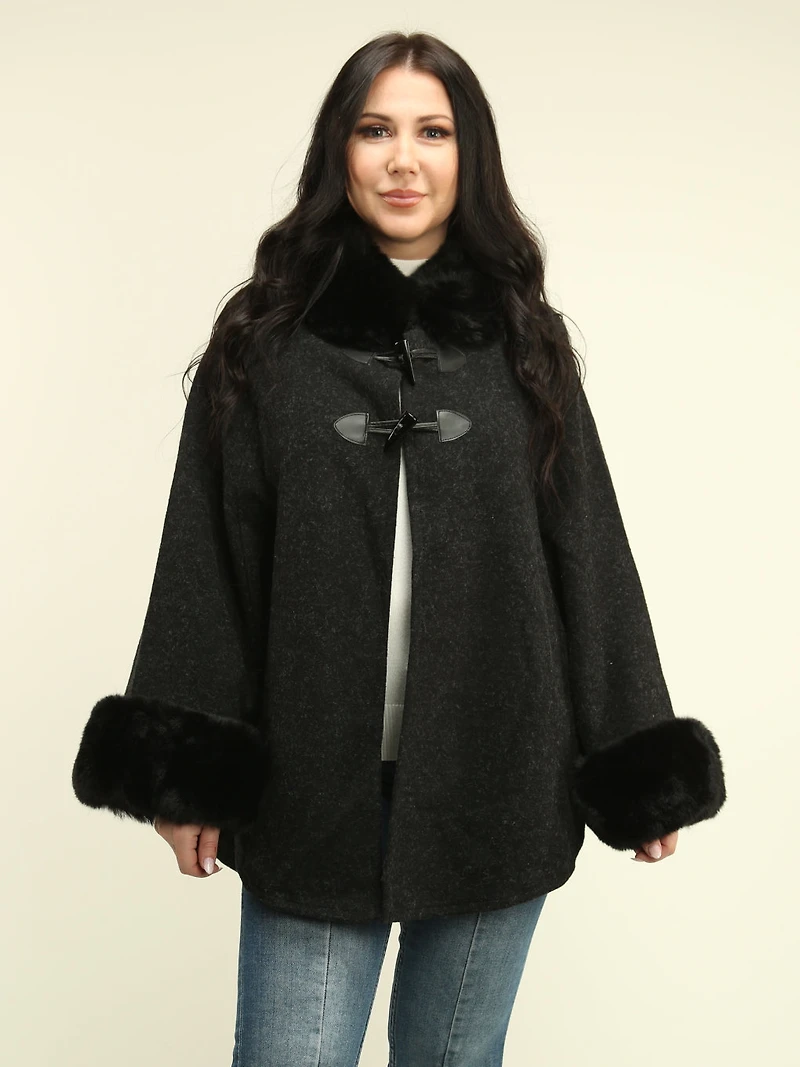 Horn Toggle Faux Fur Cape