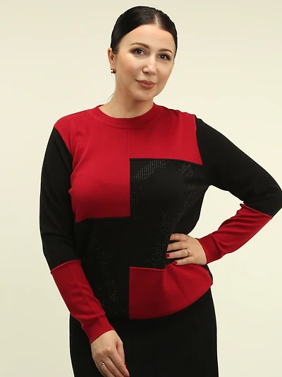 Color Block Rhinestone Sweater | 2025 Winter Ladies Fashion Anna Bella