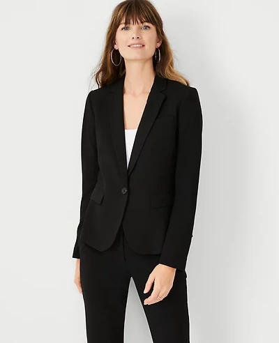 Ann Taylor The One-Button Blazer in Seasonless Stretch Size 12 Core Black Women's