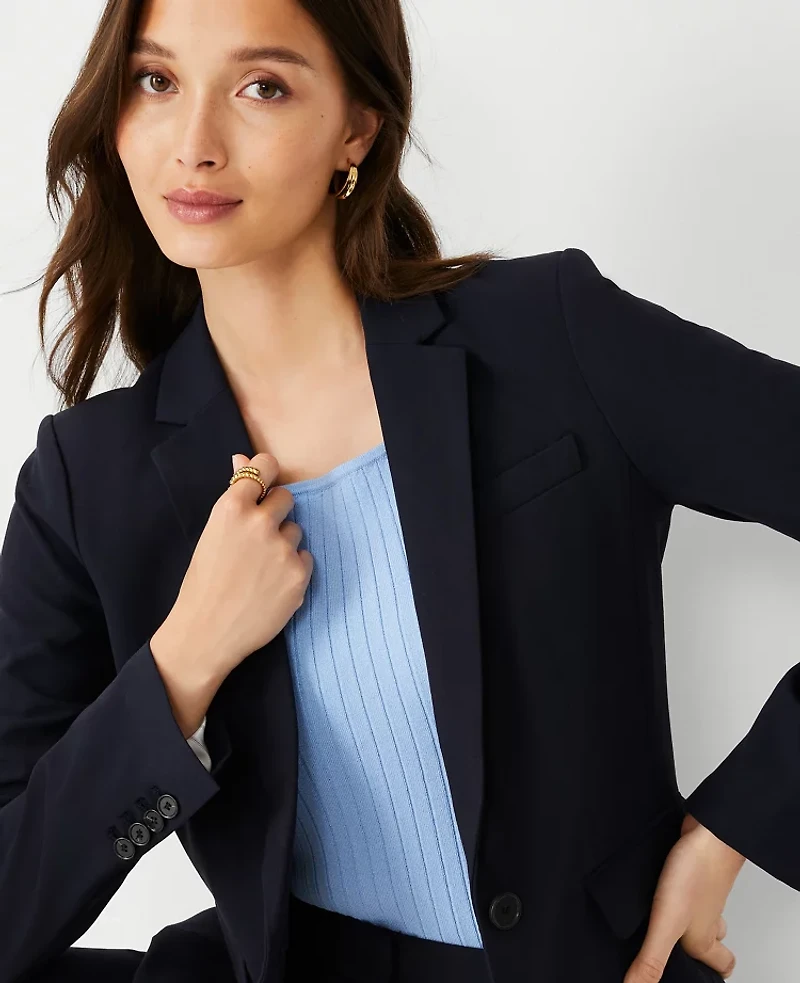 Ann Taylor The Tall One-Button Blazer Seasonless Stretch Perfect Navy Women's