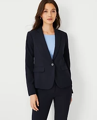 Ann Taylor The Tall One-Button Blazer Seasonless Stretch Perfect Navy Women's